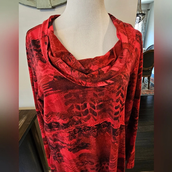 C.M.C By Color Me Cotton Size Large Made In USA Red Tunic Art To Wear Longline - Picture 2 of 9